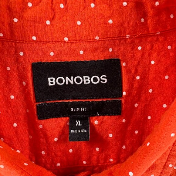Bonobos Shirt Men XL Slim Fit Orange Polka Dot Button Up Short Sleeve Summer - Picture 4 of 14